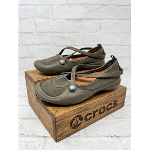 Crocs Hover 🤎Mary Jane Canvas Flats Khaki Brown Gorpcore Granola Girl Boho 8